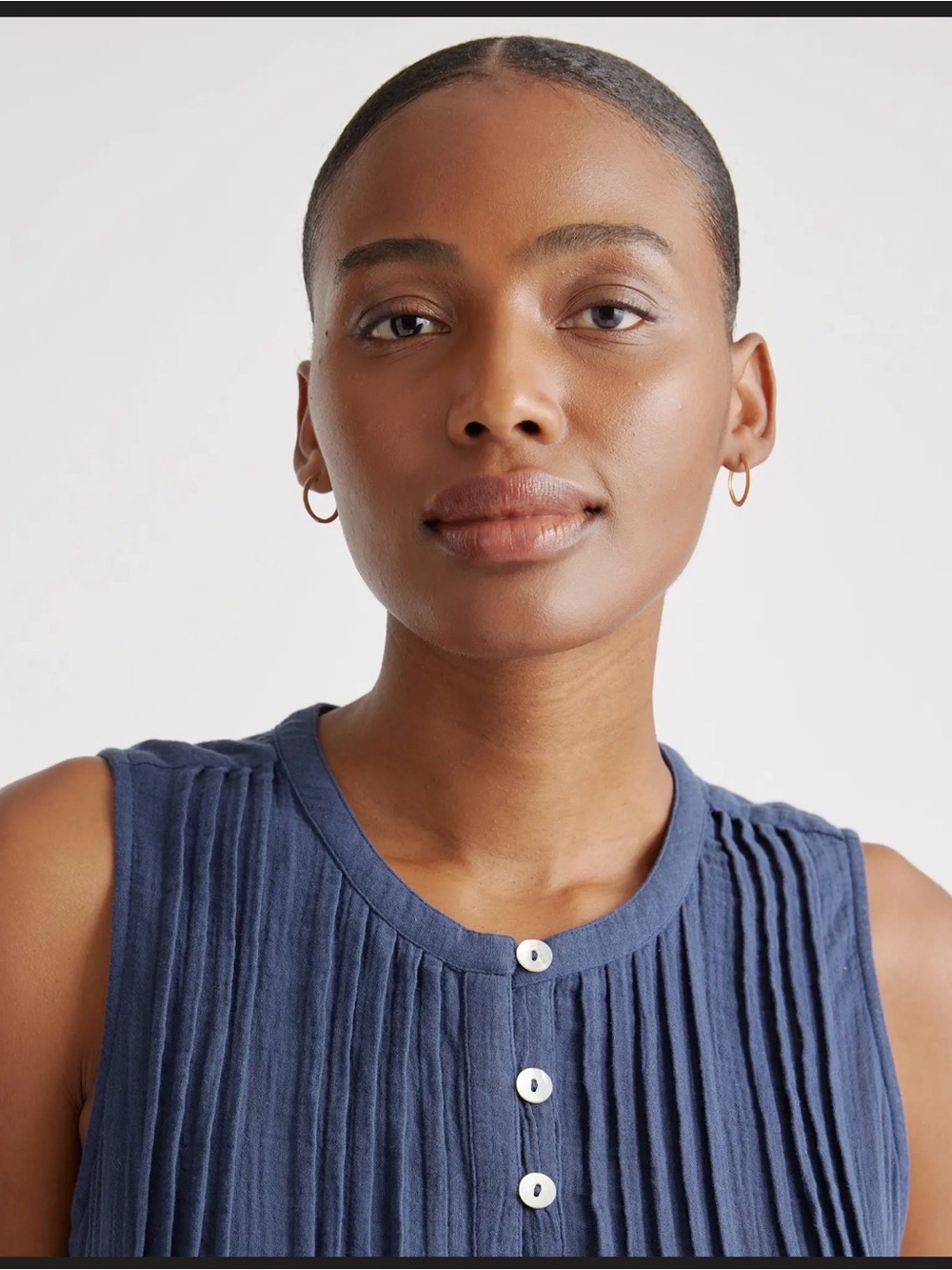 Quince Navy organic Cotton Sleeveless Pintuck Button-Front Dress medium - Picture 6 of 17